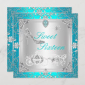 プリンセスエレガントダイヤモンドティール（緑がかった色）スウィート16 16 2 招待状 (正面/裏面)