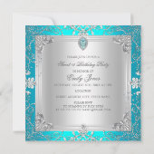 プリンセスエレガントダイヤモンドティール（緑がかった色）スウィート16 16 2 招待状 (裏面)