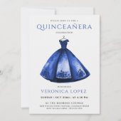 プリンセスエレガントブルードレスキンセアニラウォーターカラー 招待状 (正面)