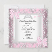 プリンセスエレガントベイビーシャワーガールピンクダマスク4E 招待状 (裏面)