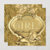 プリンセスエレガントベイビーシャワーベビーガール金ゴールドゴールデン 招待状 (正面/裏面)
