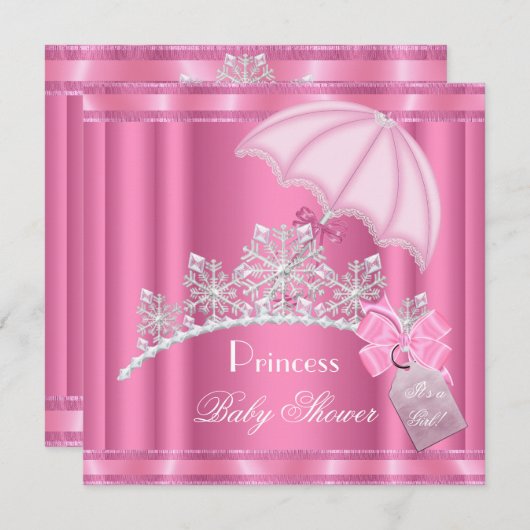 プリンセスエレガントベビーシャワーガールピンクティアラ 招待状 (正面/裏面)