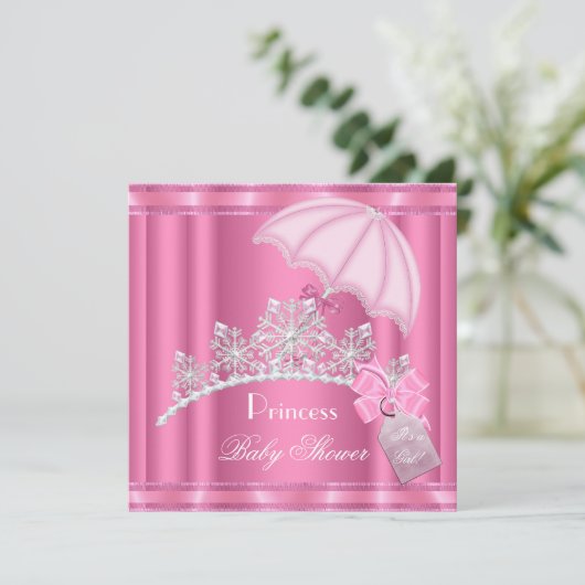 プリンセスエレガントベビーシャワーガールピンクティアラ 招待状 (スタンド正面)