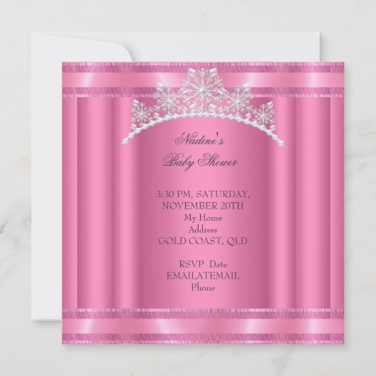 プリンセスエレガントベビーシャワーガールピンクティアラ 招待状 (裏面)