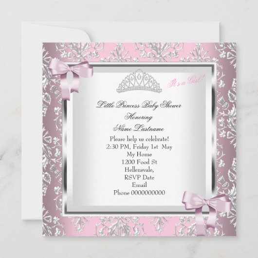 プリンセスエレガントベビーシャワーガールピンクベッド4F 招待状 (裏面)
