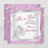 プリンセスエレガントベビーシャワーガールピンクローズ 招待状 (正面/裏面)