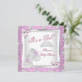 プリンセスエレガントベビーシャワーガールピンクローズ 招待状 (スタンド正面)