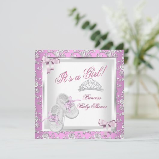 プリンセスエレガントベビーシャワーガールピンクローズ 招待状 (スタンド正面)