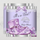 プリンセスエレガントベビーシャワーガールラベンダーレース 招待状 (正面/裏面)