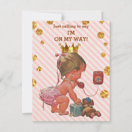 プリンセスオン電話ストライプ金ゴールドスポットベビーシャワー 招待状