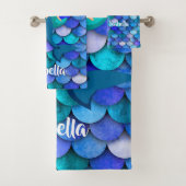 プリンセスオン青と紫のマーメイドスケールパターン バスタオルセット (インサイチュ)