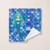 プリンセスオン青と紫のマーメイドスケールパターン バスタオルセット (ウォッシュタオル)