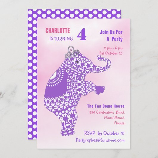 プリンセスカウトエレファントガールズ誕生パーティー 招待状 (正面/裏面)