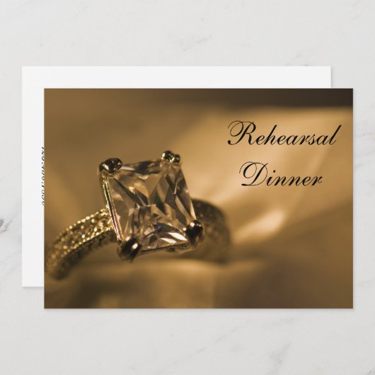 プリンセスカットダイヤモンドリングや輪結婚のリハーサルディナー 招待状 (正面/裏面)