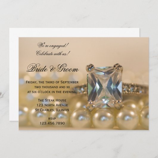 プリンセスカットダイヤモンド及び真珠婚約パーティ 招待状 (正面/裏面)