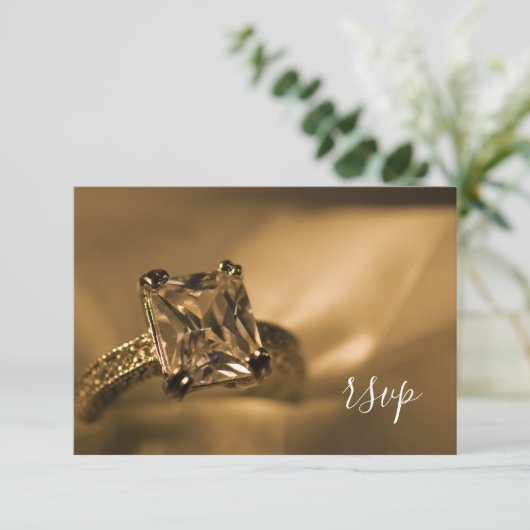 プリンセスカットダイヤモンド婚約リングや輪ウェディングRSVP 出欠カード (スタンド正面)