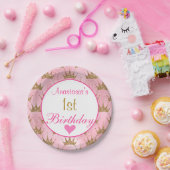 プリンセスガーリーピンクと金ゴールドグリッター1歳 ペーパープレート (パーティー)