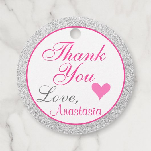 プリンセスガーリーピンク&シルバーグリッターありがとう フェイバータグ (裏面)