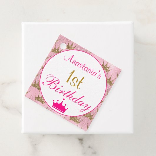 プリンセスガーリーホットピンク金ゴールドグリッター1st誕生日 フェイバータグ (インサイチュ)