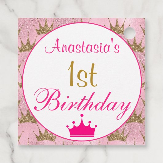 プリンセスガーリーホットピンク金ゴールドグリッター1st誕生日 フェイバータグ (裏面)