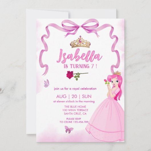 プリンセスガールエレガントバースデー招待状 招待状 (正面)