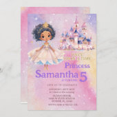 プリンセスガールキャッスルアフリカンアメリカン誕生日 招待状 (正面/裏面)