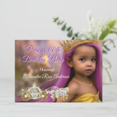 プリンセスガールズバースデーパーティーキャリッジパープル金ゴールド 招待状 (スタンド正面)