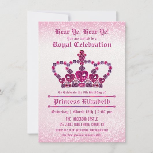 プリンセスガールズバースデーパーティ招待状 招待状 (正面)