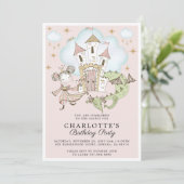 プリンセスガールズピンク金ゴールド誕生日 招待状 (スタンド正面)