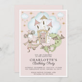 プリンセスガールズピンク金ゴールド誕生日 招待状 (正面/裏面)