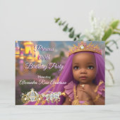 プリンセスガールバースデーパーティティアラパープルエスニック2 招待状 (スタンド正面)