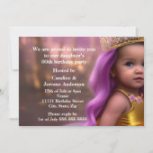 プリンセスガールバースデーパーティーキャリッジパープル金ゴールド 招待状 (裏面)