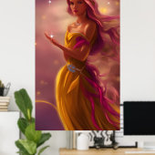 プリンセスガールピンク金ゴールドティアラおとぎ話スパークル ポスター (ホームオフィス)