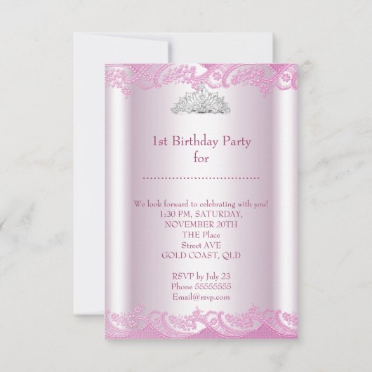 プリンセスガールファースト誕生日1stパーティー 招待状 (裏面)