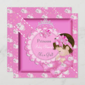 プリンセスガールベイビーシャワーピンクかわいいバンニ 招待状 (正面/裏面)