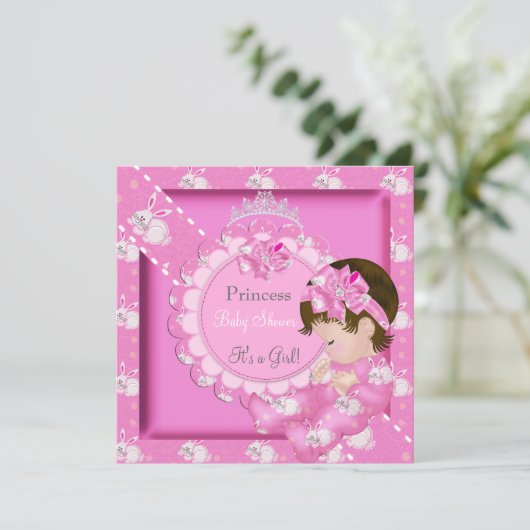 プリンセスガールベイビーシャワーピンクかわいいバンニ 招待状 (スタンド正面)