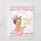 プリンセスガールベイビーシャワーピンク金ゴールドトゥゥブルネット 招待状 (正面)