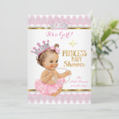 プリンセスガールベイビーシャワーピンク金ゴールドトゥゥブルネット 招待状 (スタンド正面)