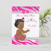 プリンセスガールベイビーシャワーホットピンクゼブラエスニック 招待状 (スタンド正面)