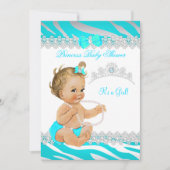 プリンセスガールベビーシャワーティール(緑がかった色)ゼブラブロンド 招待状 (正面)