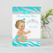 プリンセスガールベビーシャワーティール(緑がかった色)ゼブラブロンド 招待状 (スタンド正面)