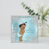 プリンセスガールベビーシャワーティール（緑がかった色）ブルーハートエスニック 招待状 (スタンド正面)