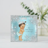 プリンセスガールベビーシャワーティール（緑がかった色）ブルーハートブルネット 招待状 (スタンド正面)