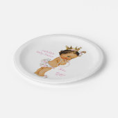 プリンセスガールベビーシャワーピンク金ゴールドクラウンブルネット ペーパープレート (アングル)