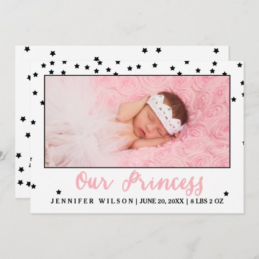 プリンセスガールベビー誕生発表写真カード 案内状 (正面/裏面)