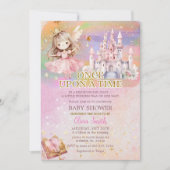 プリンセスガール赤面ピンクレインボーベビーシャワー 招待状 (正面)