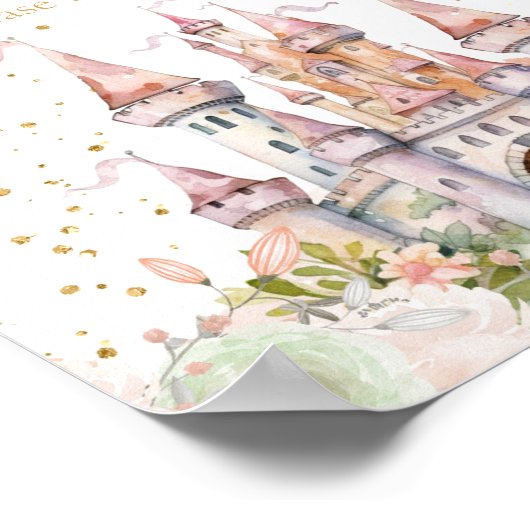 プリンセスガール赤面金ゴールド王室のキャッスルウィズサイン ポスター (角)