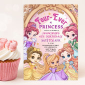 プリンセスガール4th誕生日パーティーピンク金ゴールド 王室の 招待状