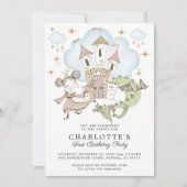 プリンセスキャッスルガールの最初の誕生日招待状 招待状 (正面)