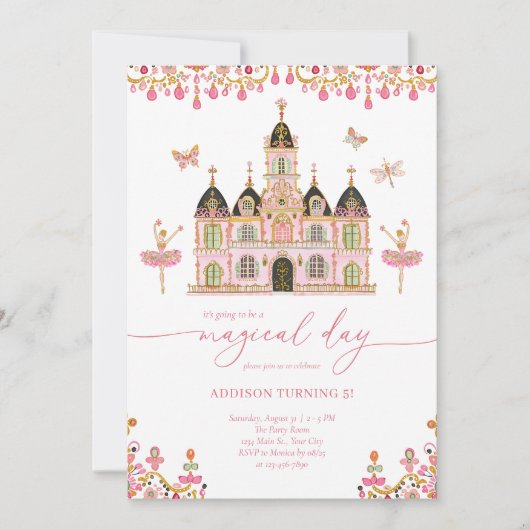 プリンセスキャッスルガールズコケット誕生日招待状 招待状 (正面)